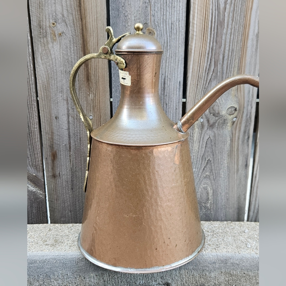 Vintage Turkish Copper Decorative Pitcher with Brass Accents